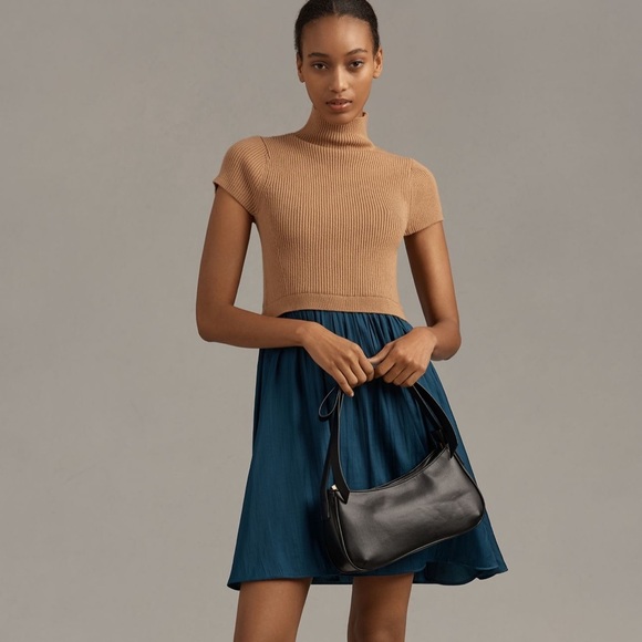 Anthropologie Tan and Teal Mini Dress - Picture 2 of 6